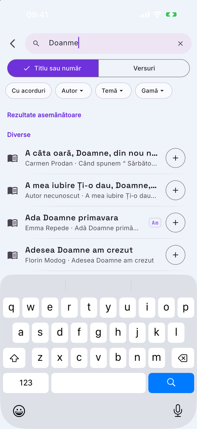 Căutare după titlu cu două litere inversate, Doanme, și rezultatele asemănătoare, cântări cu Doamne în titlu